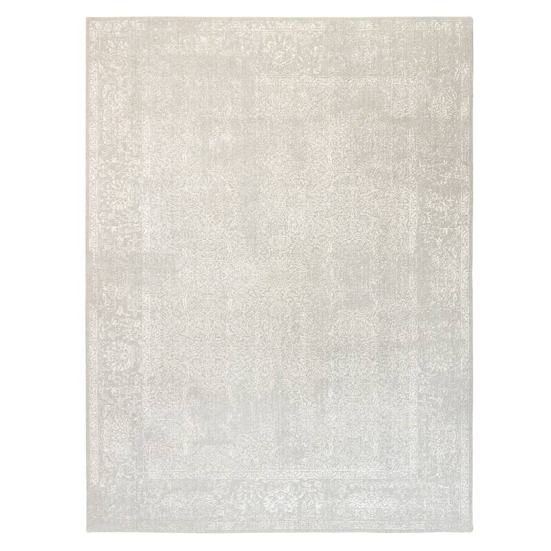 Shahbanu Rugs Beige Fine Jacquard with Erased Design Wool and Plant